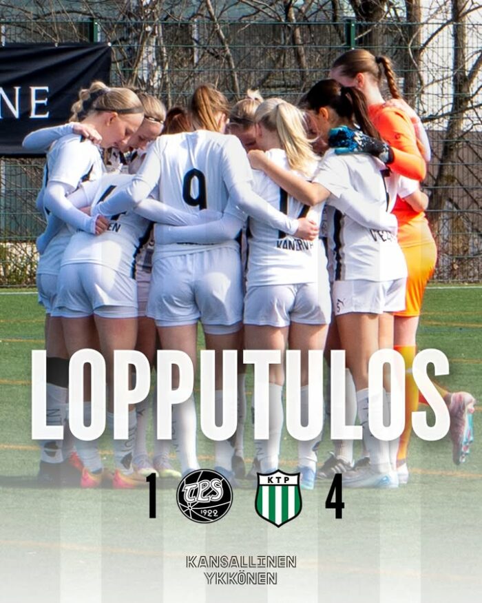 KTP on tänään vahvempi ja vie ottelun voiton maalein 4–1.

⚽ Maalit:
26 min 0–1 Jemina Mutikainen
40 min 1–1 Jade Sinisalo
64 min 1–2 Nanna Savolainen
85 min 1–3 Anni Eriksson
88 min 1–4 Milla Lehtomaa

⚫ Seuraava Kansallisen Ykkösen kotiottelu: ke 4.6. klo 18.30 TPS – HJK Akatemia, Urheilupuiston Yläkenttä.