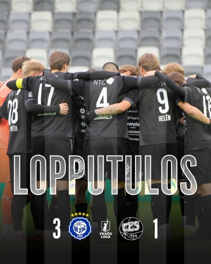 Ei pisteitä tänään Helsingistä. HJK Klubi 04 voittaa päivän Ykkösliiga-kamppailun 3–1-lukemin.

Keskiviikkona uutta kohti, kun TPS isännöi FC Lahtea Kupittaalla.

⚽ Maalit:
14 min 1–0 Stanislav Baranov (rp)
44 min 1–1 Tuomas Pippola
57 min 2–1 Otto Hannula
64 min 3–1 Emil Ingman

⚫ Seuraava Ykkösliigan kotiottelu: ke 21.5. klo 18.30 TPS – FC Lahti, Veritas Stadion.

📸 Tiina Pirilä