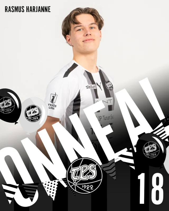 TPS:n laitahyökkääjä Rasmus Harjanne täyttää tänään 18 vuotta. Hyvää syntymäpäivää, Rasse! 🥳